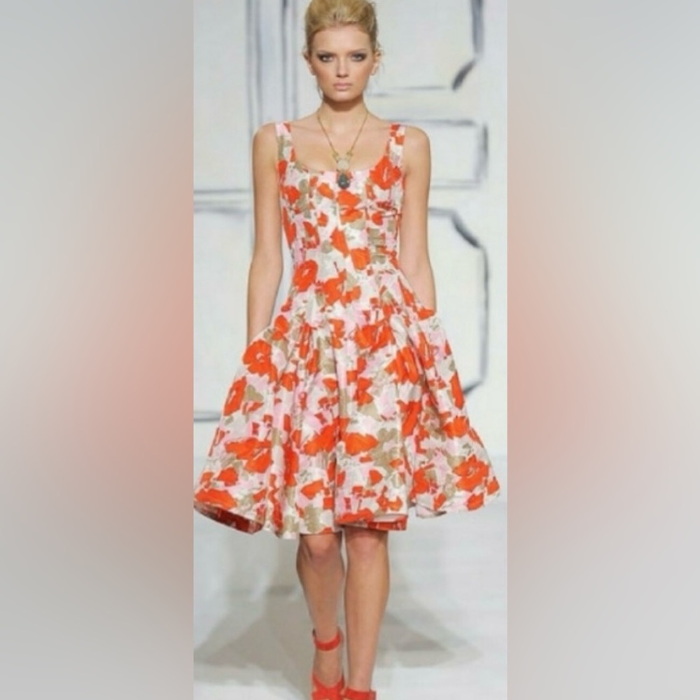 Oscar De La Renta Floral Flair Dress